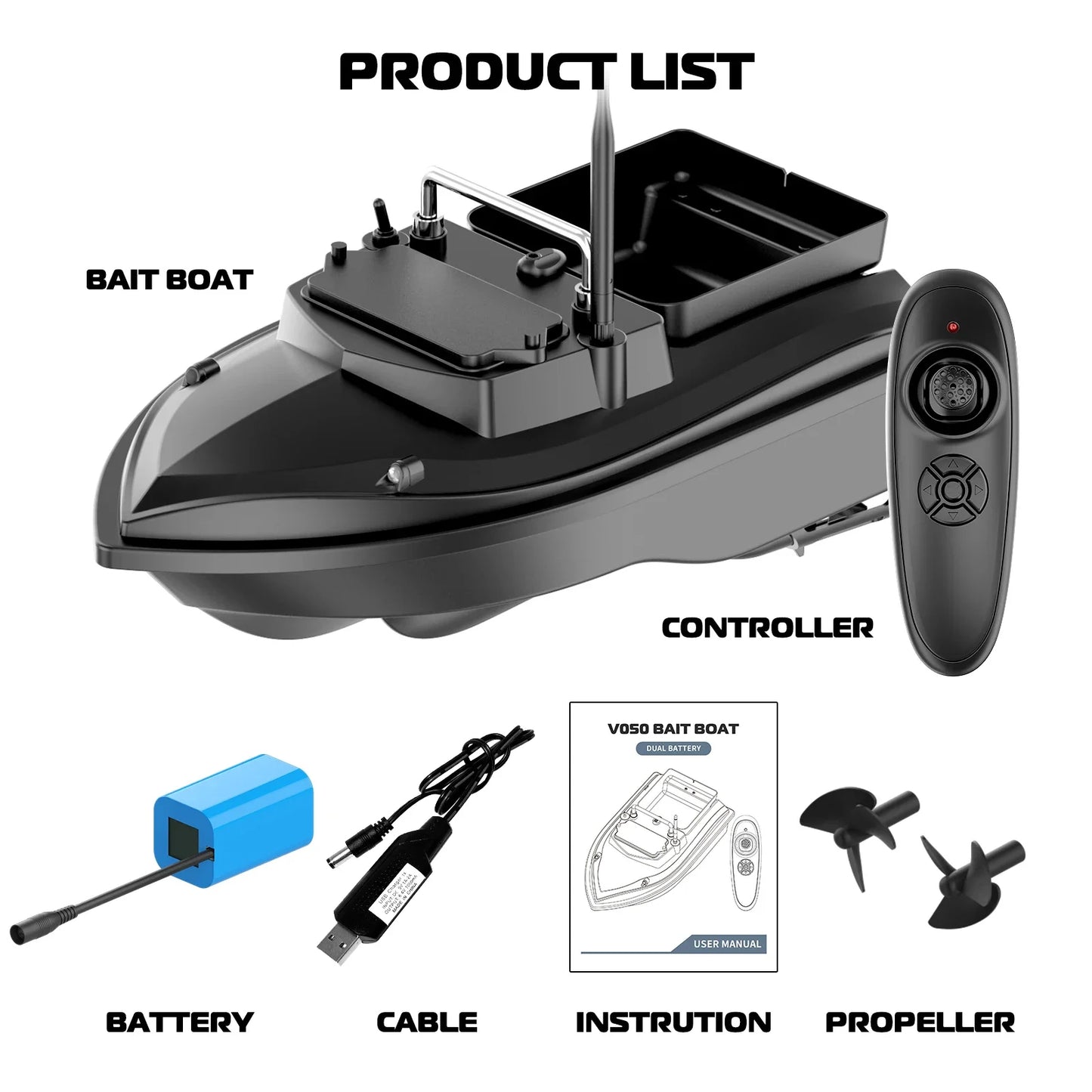 500M Remote Control Dual Battery RC Fishing Bait Boat 2KG Loaded