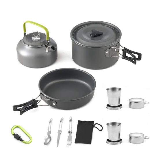 7 Combo Outdoor Pots Pans Camping Cookware Pots Set Non-stick Tableware  with Foldable Spoon Fork Knife Kettle Cup
