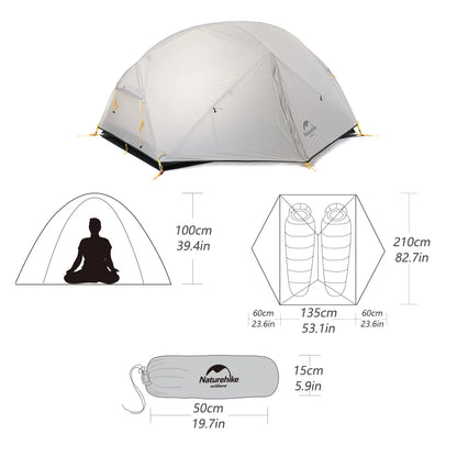 2 Person Mongar Ultralight 1.8kg Nylon 20D 3 Season Waterproof Camping Tent