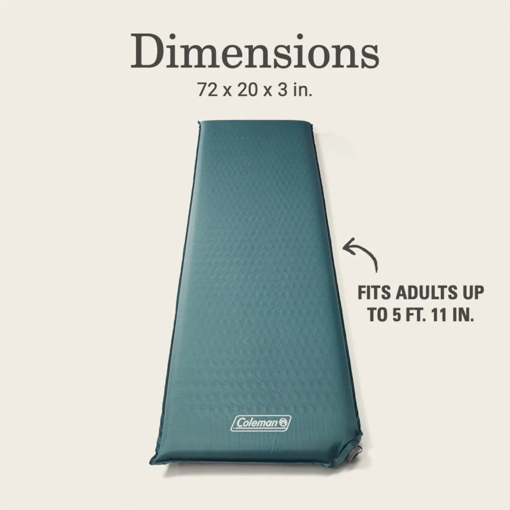 Self-Inflating 72 X 20 X 3 Inch Camping Sleeping Pad Blue Spruce Freight Travel Mat