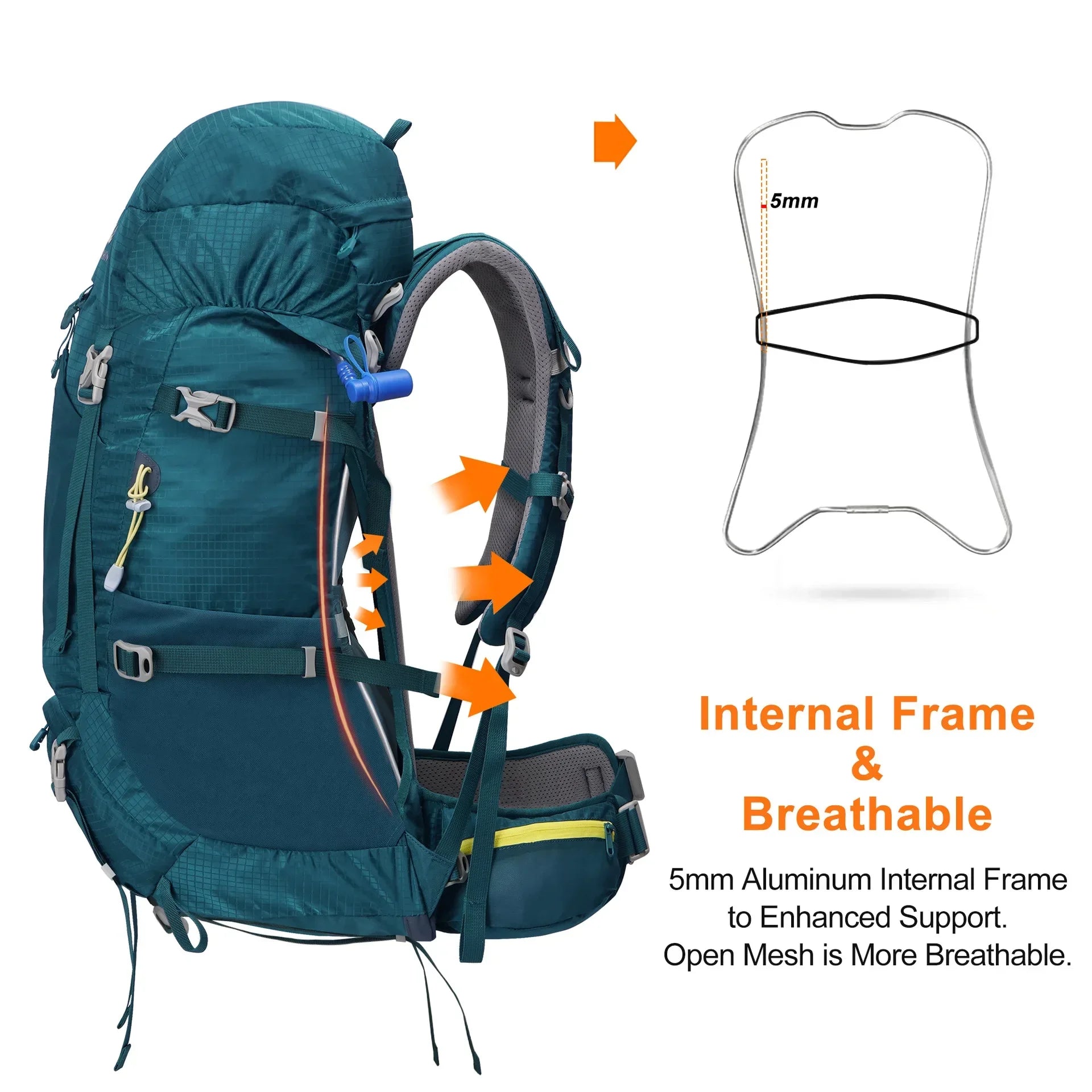 2024 New Internal Frame Ergonomic 65L Breathable Hiking Backpack