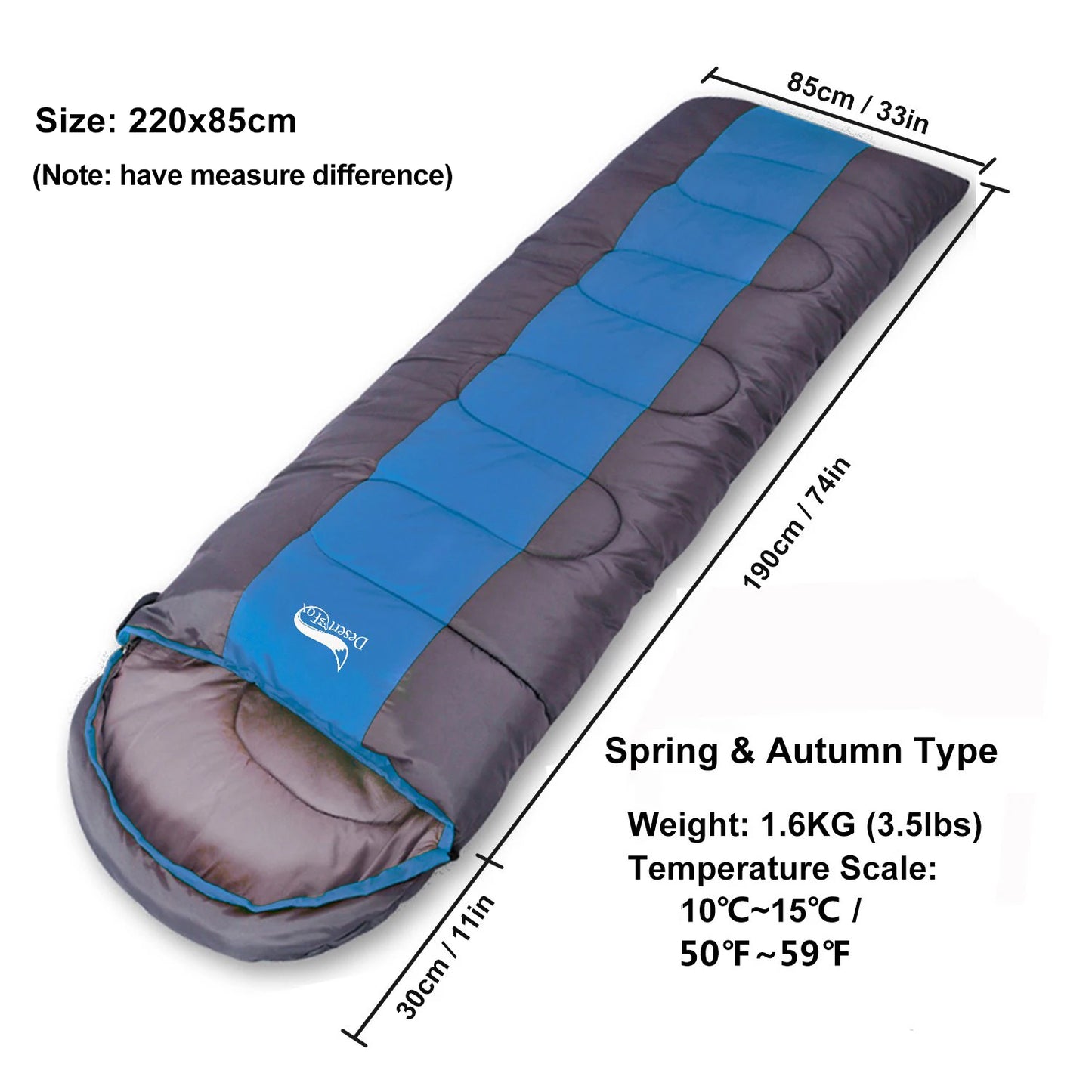 Blue Lightweight 4 Season Warm & Cold Envelope Sleeping Bag