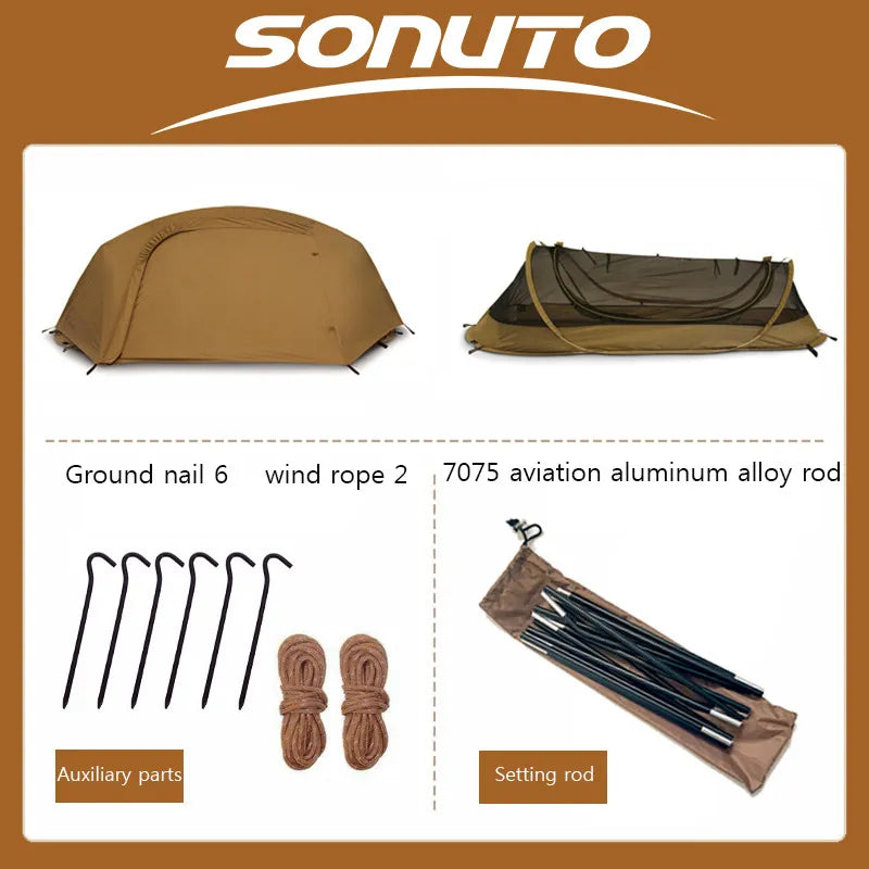 Sonuto Outdoor Single Person Lightweight Tent Nylon Marching Bed Mosquito Net Camping Tent