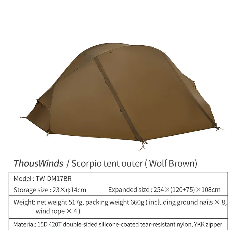 Scorpio 1 People Tent Ultralight Tents for Camping Eco-Friendly 15D Nylon Ripstop Both Side Silicon