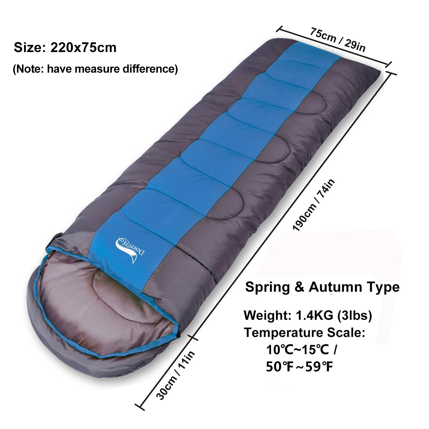 Blue Lightweight 4 Season Warm & Cold Envelope Sleeping Bag