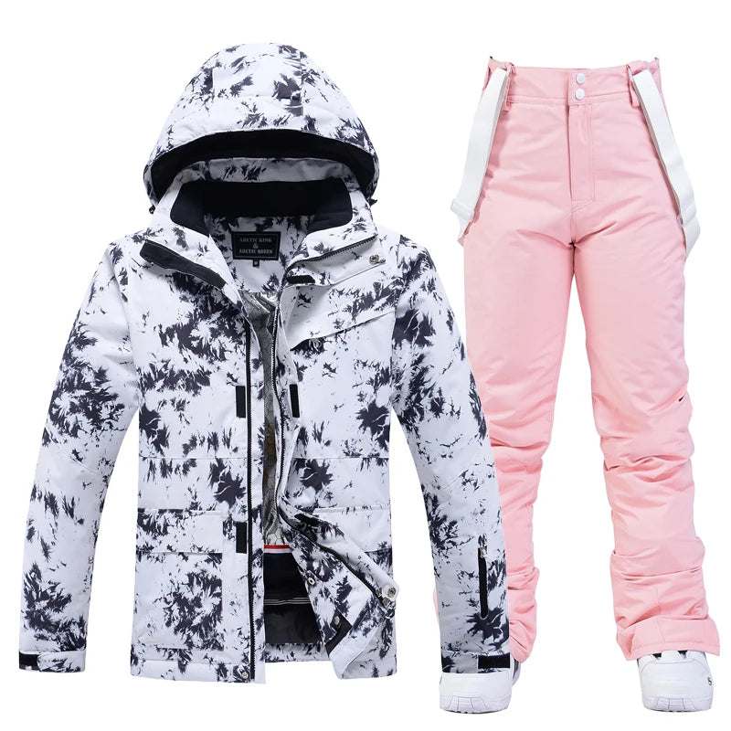 Women's Snow Wear 10k Waterproof Ski Suit Set Snowboard Clothing Ice Jackets + Strap Pants