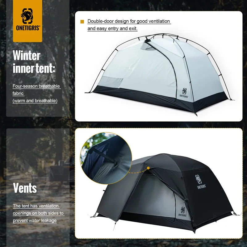 OneTigris 2-4 People STELLA Tents for Camping Black Waterproof