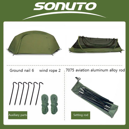 Sonuto Outdoor Single Person Lightweight Tent Nylon Marching Bed Mosquito Net Camping Tent