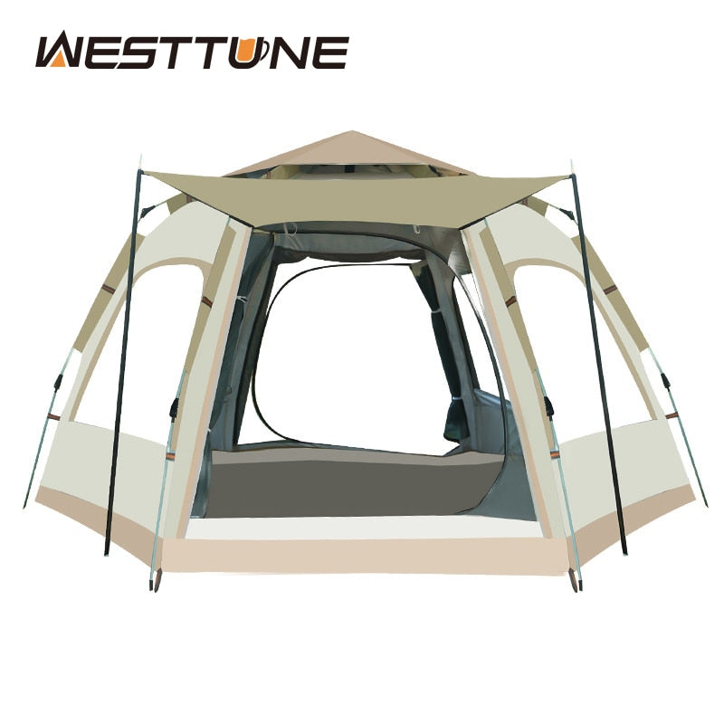 Westtune Large Automatically Hydraulic Pop Up Tent Multi-Layer 190T Silver Plating Camping Hiking Tent