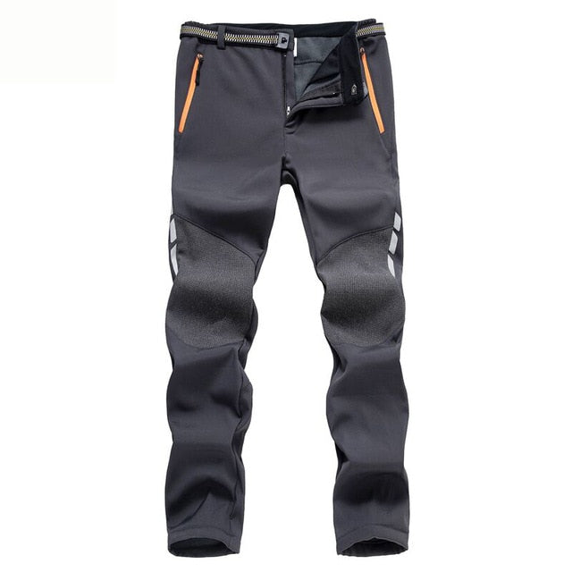 Reflective Men's Winter Softshell Trousers Outdoor Sports Thick Trekking Waterproof Pants