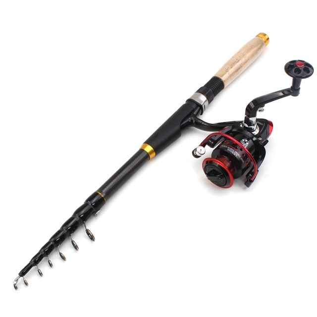 Carbon Fiber Telescopic Fishing Rod Portable Spinning Rod and Spinning Reels Multifunction set