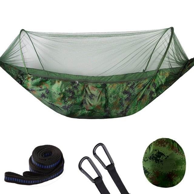 2021 Camping Hammock with Mosquito Net Pop-Up Light Portable Outdoor Parachute Hammocks - Outgeeker